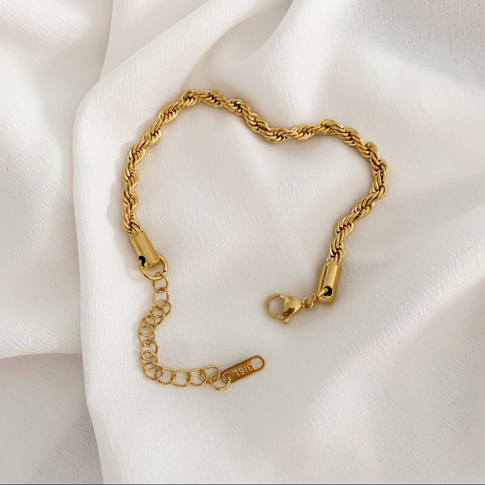 Gold Rope Chain bracelet 4mm - Picture 2 of 6